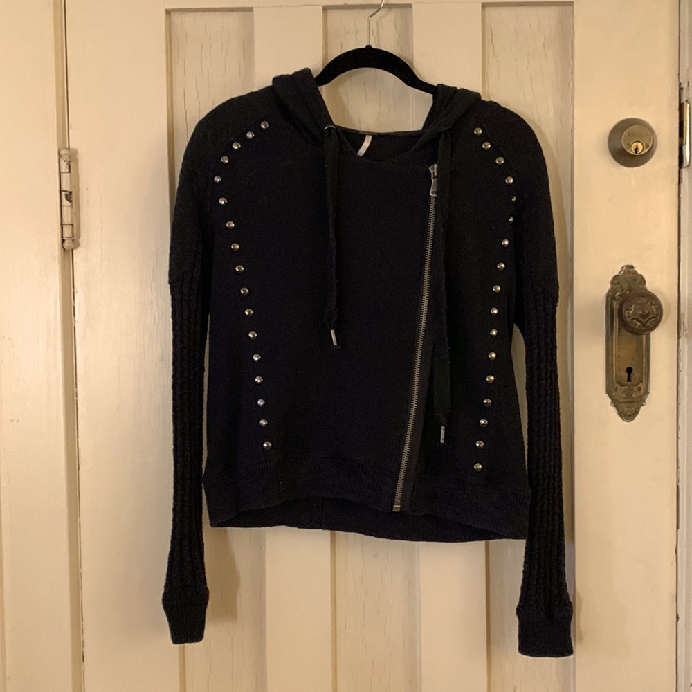FP black studded moto hoodie